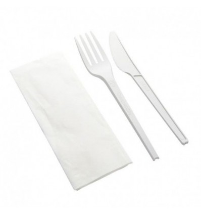 Set cuchara, cuchillo y tenedor reutilizab blancos